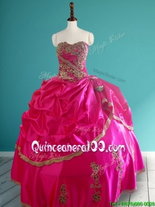 Popular Hot Pink Quinceanera Dress with Pick Ups and Appliques