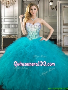 Gorgeous Teal Really Puffy Quinceanera Dress with Beading and Ruffles