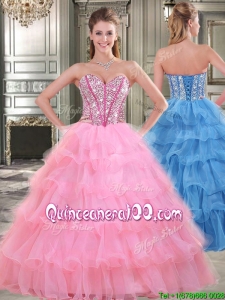 Wonderful Rose Pink Sweet 16 Dress with Beading and Ruffled Layers