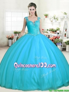 Affordable Aqua Blue Tulle Quinceanera Dress with Beading