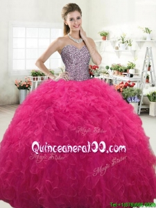 Perfect Hot Pink Tulle Sweet 16 Dress with Beading and Ruffles