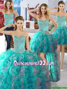 Discount Organza Detachable Quinceanera Dresses with Beading and Ruffles
