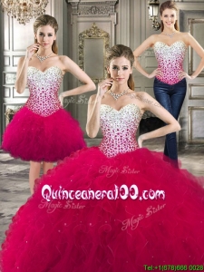 Cheap Beaded Bodice and Ruffled Detachable Quinceanera Dresses in Hot Pink