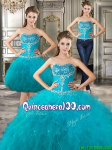 Discount Big Puffy Teal Detachable Quinceanera Dresses with Beading and Ruffles