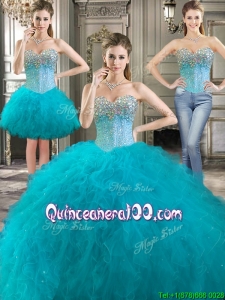 Latest Really Puffy Tulle Detachable Quinceanera Dresses with Beading and Ruffles