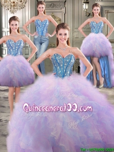 Perfect Big Puffy Rainbow Detachable Quinceanera Dresses with Beading and Ruffles
