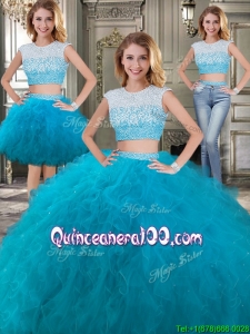 Two Piece Scoop Cap Sleeves Detachable Sweet 16 Dresses with Beading and Ruffles