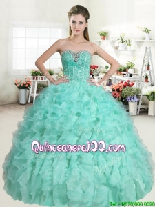 Classical Apple Green Sweet 16 Dress with Beading and Ruffles for Spring