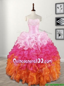 Custom Made Elegant Beaded and Ruffled Quinceanera Dress in Gradient Color