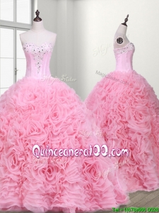 Custom Made Elegant Rolling Flowers and Beaded Quinceanera Dress with Court Train