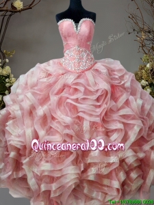 Custom Made Low Price Beaded and Ruffled Sweet 16 Dress in Pink