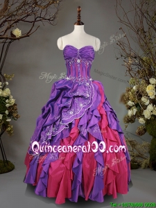 Custom Made Visible Boning Beaded and Ruffled Quinceanera Dress in Taffeta