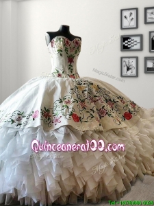 Custom Made White Big Puffy Quinceanera Dress with Embroidery and Ruffles