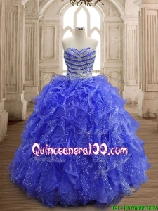 Custom Made Beaded and Ruffled Organza Quinceanera Dress with Really Puffy