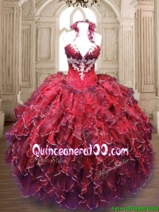 Custom Made Discount Applique and Ruffled Halter Top Sweet 16 Dress for 2016