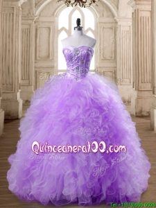 Custom Made Elegant Beaded and Ruffled Lavender Quinceanera Dress in Tulle