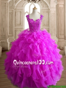 Custom Made Elegant Straps Big Puffy Quinceanera Dress with Beading and Ruffles