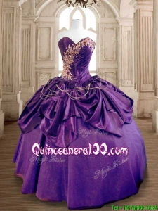 Custom Made Exclusive Beaded and Ruffled Taffeta Sweet 16 Dress in Purple
