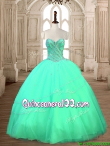 Custom Made Modest Tulle Beaded Sweet 16 Dress in Turquoise