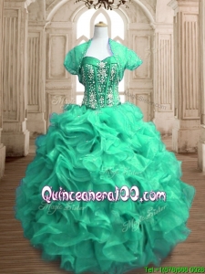 Custom Made Perfect Beaded and Ruffled Sweet 16 Dress in Spring Green