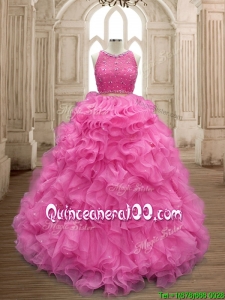 Custom Made Two Piece Scoop Beaded and Ruffles Quinceanera Dress in Organza