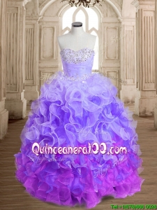 Custom Made Unique Rainbow Big Puffy Quinceanera Dress with Beading and Ruffles