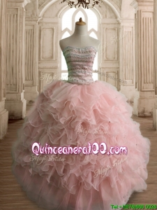 Custom Made Wonderful Peach Organza Quinceanera Dress with Beading and Ruffles