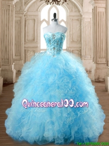 Custom Made Aqua Blue Quinceanera Dress with Beading and Ruffles