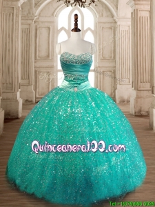 Custom Made Perfect Really Puffy Sequined Quinceanera Gown in Turquoise