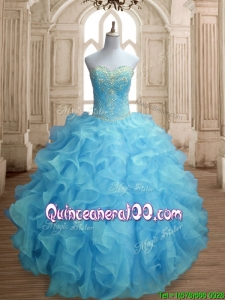 Custom Made Popular Beaded and Ruffled Quinceanera Dress in Baby Blue