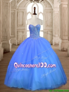 Custom Made Tulle Big Puffy Beaded Sweet 16 Dress in Blue