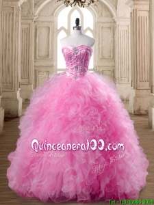 Affordable Rose Pink Quinceanera Dress with Beading and Ruffles for Spring