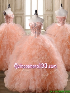 Lovely Peach Big Puffy Quinceanera Dress with Beading and Ruffles