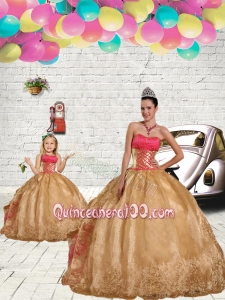 Beading Strapless Princesita Dress in Gold with Embroidery