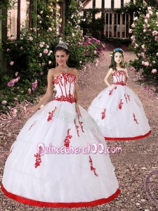Satin and Organza Appliques Princesita Dress in White and Red