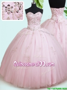 Perfect Really Puffy Tulle Beaded Quinceanera Dress in Baby Pink