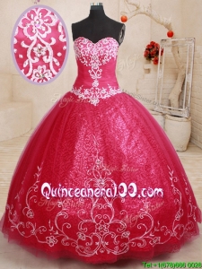 Cheap Applique and Embroideried Beaded Coral Red Quinceanera Dress in Tulle