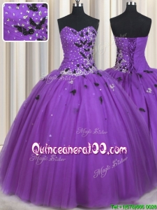 Classical Really Puffy Eggplant Purple Quinceanera Dress with Beading and Appliques