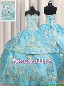 Exclusive Sweetheart Embroideried and Beaded Taffeta Aqua Blue Quinceanera Dress