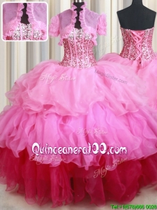 Fashionable Visible Boning Sequined and Ruffled Quinceanera Dress in Gradient Color