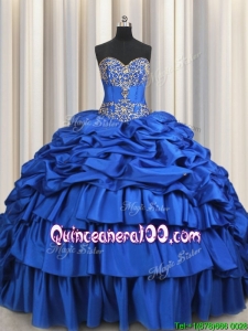 Latest Ruffled Layers Brush Train Royal Blue Quinceanera Dress with Beading and Bubbles