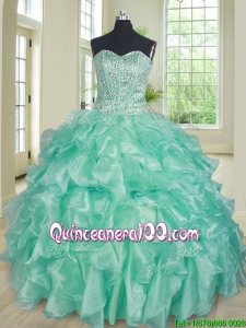 Modern Visible Boning Beaded Bodice and Ruffled Apple Green Quinceanera Dress