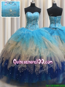 Modern Visible Boning Gradient Color Quinceanera Dress with Beading and Ruffles