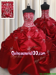 New Arrivals Strapless Beaded and Bubble Taffeta Quinceanera Dress in Wine Red