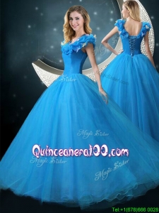 Perfect V Neck Butterfly Appliques Quinceanera Dress with Cap Sleeves