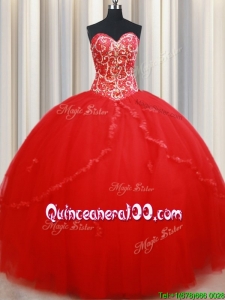 Romantic Ball Gown Tulle Red Quinceanera Dress with Beading and Appliques