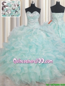 Beautiful Puffy Skirt Beaded and Ruffled Quinceanera Dress in Light Blue