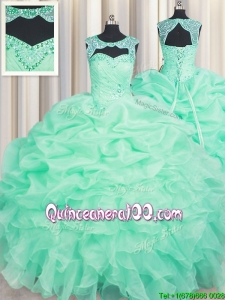 Beautiful Scoop Ruffled and Pick Ups Organza Quinceanera Dress in Apple Green