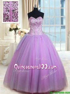 Best Selling Visible Boning Beaded Bodice Lavender Quinceanera Dress in Tulle