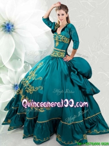 Classical Sweetheart Taffeta Embroideried and Beaded Quinceanera Dress in Teal